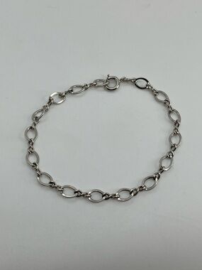 Vtg 925 Sterling Silver Oval Link Starter Charm Bracelet | 7”